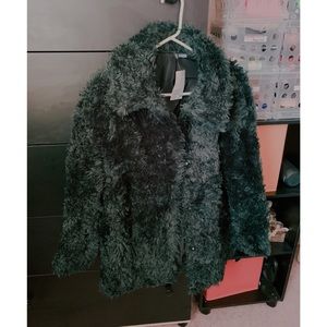 Faux fur jacket dark green
